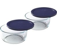 Pyrex Simply Store Glass Round Food Container Set with Blue Lids (6-Piece)