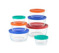 Pyrex Simply Store Glass Round Food Container Set with Multi-Colored Lids (14-Piece)