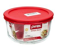 Pyrex Simply Store Glass Round Food Container with Red Earplug, 7 cm, Black