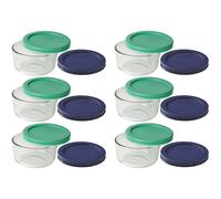 Pyrex Storage 1 Cup Round Dish Clear with Green Blue Pack of 6 Lids
