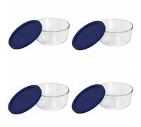 Pyrex Storage 4-cup Round Dish with Dark Blue Plastic cover, clear (case of 4 containers)