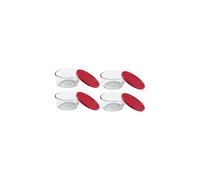 Pyrex Storage 4-Cup Round Dish with Red Plastic Cover, Clear (Case of 4 Containers), 4 pack