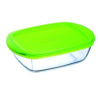 Pyrex Rectangular Glass Dish Transparent – Microwave Safe, Vented Lid, 1.1 L, Green