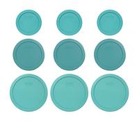 Pyrex Turquoise (3) 7200-PC, (3) 7201-PC, & (3) 7402-PC Round Plastic Food Storage Replacement Lids, Made in USA