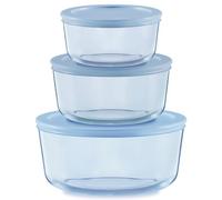 Pyrex Year of Color (3-Pack) Tinted Glass Food Storage Containers Set, (2, 4 & 7 Cup) Meal Prep Containers With BPA-Free Lids, Dishwasher & Microwave Safe, Blue