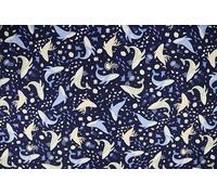 Pyrhan 100% Cotton Fabric by Rose & Hubble | Shark & Whales in Ocean Printed Cotton Fabric by The Metre UK |45 inches (114 cm)| Crafting Fabric & Dressmaking Fabric | Dress Fabric Material (Navy)