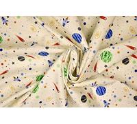 Pyrhan 100% Cotton Poplin By Rose & Hubble |Colourful Space Planets Astroids Baby Printed Cotton fabric By The Metre Uk |114 Cm |Crafting & Dressmaking Fabric | Dress Fabric Material For Sewing(Ivory)