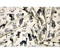Pyrhan 100% Cotton Poplin by Rose & Hubble | Cute Funny Crazy Sleepy Cats Printed Cotton Fabric by The Metre UK | 114 Cm | Crafting & Dressmaking Fabric | Dress Fabric Material for Sewing (Ivory)