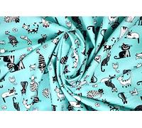Pyrhan 100% Cotton Poplin by Rose & Hubble | Cute Funny Crazy Sleepy Cats Printed Cotton Fabric by The Metre UK | 114 Cm | Crafting & Dressmaking Fabric | Dress Fabric Material for Sewing (Aqua)