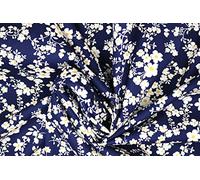 Pyrhan 100% Cotton Poplin by Rose & Hubble | Tiny Wild Floral Art Printed Cotton Fabric by The Metre UK | 114 Cm | Crafting & Dressmaking Fabric | Dress Fabric Material for Sewing Dressmaking (Navy)