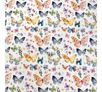 Pyrhan Butterfly Floral 100% Cotton Fabric By the Metre, Sewing Material 112 CM 45-inch Wide Print Cotton Material by the metre. Ideal to use with Any Lining Fabric, Making Fat Quarters