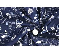 Pyrhan Butterfly Patchwork Hearts Printed Fabric -45 Inch Wide Polycotton Fabric by The Metre- Similar to 100% Cotton - Quilting, Sewing Kits and Accessories (Navy)