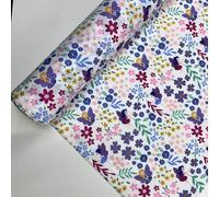 Pyrhan Butterfly Patterned Fabric by The Metre | 45 Inch Wide Cotton Blend for Quilting, Sewing, Crafts & Dressmaking | Butterfly Print Fabric in (Ivory-Blue)