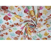 Pyrhan Cute Emo Fish Polycotton Fabric | Fish Ocean Printed Cotton Fabric By The Metre UK |45 inches (114 cm)| Crafting Fabric & Dressmaking Fabric | Dress Fabric Material (White-White)