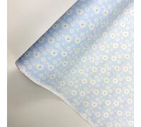 PYRHAN Daisy Floral Polycotton Fabric, 45" Wide, Tale Background with White Flowers Lightweight Printed Fabric for Quilting, Crafts, Dressmaking & Sewing by the Yard (Tale Blue) (Baby-Sky)