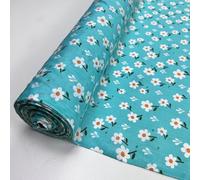 PYRHAN Daisy Floral Polycotton Fabric, 45" Wide, Tale Background with White Flowers Lightweight Printed Fabric for Quilting, Crafts, Dressmaking & Sewing by The Yard (Tale Blue) (45-Daisy-TaleBlue)