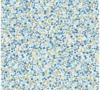 Pyrhan Floral Poly-Cotton Fabric by The Metre - 45 Inch Wide Dressmaking Fabric, Cotton Material for Quilting, Sewing, Patchwork, Floral Prints. (45-Delicate-WhiteBlue)