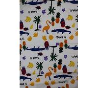 Pyrhan Ltd 100% Cotton Poplin Print Fabric Kids Hawaiian Tropical Design with Flamingo and Crocodile 60 Inches (White)