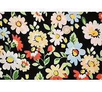 Pyrhan Multicoloured Daisy Floral 100% Pure Cotton Prints - 58 inches (148 cm Approx) Wide Fabric Sold by The metre - Perfect for Sewing Projects and Dress Making. (Black)