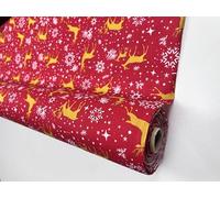 Pyrhan Polycotton Christmas Fabric by The Metre, 45 Inch Wide Golden Reindeer Print on Navy Blue, Festive Craft & Sewing Material for Quilting, Dressmaking, DIY & Holiday Decorations (Red)