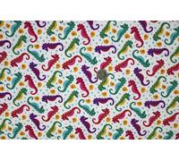 Pyrhan Printed Polycotton Fabric - 45" Wide Sewing Material by The Metre - Quilting, Dressmaking, Craft & Home Décor - Christmas, Animal, Stripes, Music & More (Multi Seahorse Print)