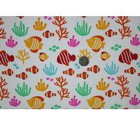 Pyrhan Printed Polycotton Fabric - 45" Wide Sewing Material by The Metre - Quilting, Dressmaking, Craft & Home Décor - Christmas, Animal, Stripes, Music & More (Multi Fish Print)