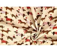 Pyrhan Printed Polycotton Fabric - 45" Wide Sewing Material by The Metre - Quilting, Dressmaking, Craft & Home Décor - Christmas, Animal, Stripes, Music & More (Christmas Dachshund Print)