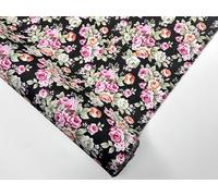 Pyrhan Roses Patterned 100% Pure Cotton Prints - 60 inches (Approx) Wide Fabric by The metre - Perfect for Sewing Projects and Dress Making - Cotton Fabric by The Metre Clearance (Black)