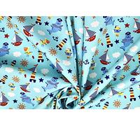 Pyrhan Sailer Seal Anchor Ocean Light Tower 100% Pure Cotton Prints - 45 inches (114 cm Approx) Wide Fabric Sold by The metre - Perfect for Sewing Projects and Dress Making (Sky)