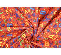 Pyrhan Todler Nursery Alphabet Multi Coloured Polycotton Prints | 45 Inch Wide Dress Craft Fabric Material by The Metre | Perfect for Use in Sewing Kit and Accessories | Quilting Fabric (Red)