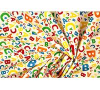 Pyrhan Todler Nursery Alphabet Multi Coloured Polycotton Prints | 45 Inch Wide Dress Craft Fabric Material by The Metre | Perfect for Use in Sewing Kit and Accessories | Quilting Fabric (White)
