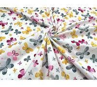 Pyrhan White Polycotton Multicolored Butterfly Patterned Printed Fabric - 45 Inch Wide - Quilting Fabric for Sewing Kits and Accessories (Yellow)