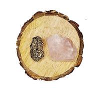 Pyrite And Rose Quartz Aaa Grade Raw Natural Crystal Combo With Wooden Natural Bark Coaster For Healing, Meditation And Manifestation-B0BY3JHHMRNAMZ