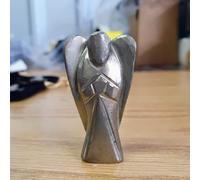 Pyrite Crystal Angel Figurine - Hand-Carved 2 Inch Metallic Guardian for Protection & Prosperity - Pocket-Sized Gift with Velvet Pouch & Gift Box