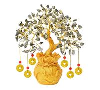Pyrite Crystal Tree with Artificial Coin Pot Base Bonsai for Home & Office Decor Good Luck 6 Feng Shui Coins Money Wealth Tree Golden Crystal Spiritual Gifts for Women Mom Sister Desk Bookshelf Dcor