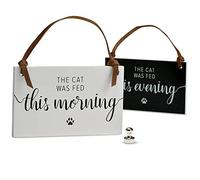 PYROH Cat Fed Reminder Sign - Magnet Included - Must Have Pet Accessories - AM/PM Indicator to Replace Cat Feeding Chart