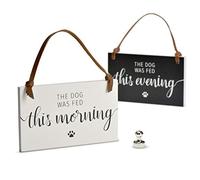 PYROH Dog Fed or Feed Reminder Hanging Sign - Fed Dog Magnet, Solid Wood and Leather Strap, Fed Not Fed Sign