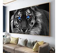 PYROJEWEL Blue Eyes Tiger Wall Art Canvas Painting Black White Tigers Canvas Posters Prints Animals Art for Living Room Home Decor 40x80cm Frameless