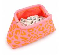 Pyrrhiax American Mah Jongg Tile Bag, Woven Mahjong Storage Pouch with Wide Opening, Portable Case for Tiles, Gift for Mahjong Lovers (Orange Pink, Leopard)