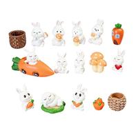 PyrrlicToy 18Pcs Mini Easter Resin Bunny Kit Cute Easter Resin Rabbits Carrot Ornaments Little Small Miniature Animals Figurines for Micro Landscape Dollhouse Fairy Garden