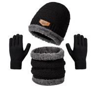 PyrrlicToy 3 Pcs Back Winter Accessories Set Warm Hat Scarf Gloves Set Cosy Hat for Adults Soft Neck Warmer Cold Weather Gloves Acrylic Ideal for Keeping Warm during the Winter Season