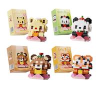 PyrrlicToy Animal Building Blocks Sets 4pcs Cute Animals Micro Blocks Bear Panda Raccoon Tiger Zoo Animal Micro Building Sets Gift Suit for Adult