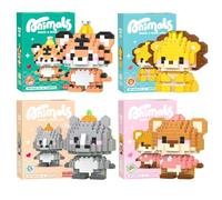 PyrrlicToy Animal Building Blocks Sets 4pcs Cute Animals Micro Blocks Lion Rhinoceros Bear Tiger Animal Micro Building Sets Gift Suit for Adults and Children 14+ Years Old