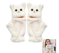 PyrrlicToy Cute Cat Gloves White Plush Gloves Soft Comfortable Glove Winter Warm Glove Converted between Mittens and Fingerless Mittens Ideal for Staying Warm During Winter Rides 5.12 × 9.84 Inches