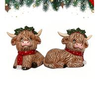 PyrrlicToy Happy Highland, 2pc Highland Cow Scarf Figurines Statues For Home Decor | Ideal Ornaments Friendship Gifts For Women & Men | Lovely Table Centerpiece & Living Room Accessories