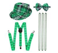 PyrrlicToy St. Patrick Day Costume Set, Green Brimless Hat Bow Shoulder Strap Necklace, Irish Saint Patrick's Day Fancy Dress Outfit for Party Parade