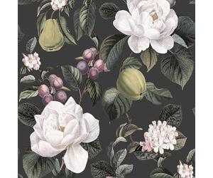 Pyrus Fruits, Pears,Plums, Blossoms Themed Wallpaper in Bold Colours Perfect for Hallways, Stunning Feature Walls Charcoal Grey Holden 13891