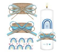 PYRUVAE 2 Pieces Drip Protection Communion Candle Christening Candle with Bow & Candle Tattoos, Candle Dropper for Candles, Decorative Set for Communion, Christening, Confirmation Boys, Candle Sticker