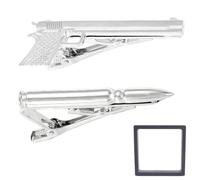 PYRUVAE 2 Pieces Silver Gun and Bullet Shaped Tie Clip for Men Metal Tie Clip with Gift Box, Elegant Accessories for Wedding, Business and Ceremony, Original Gift