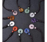 PYRWSM 1 Piece Healing Crystals Necklace For Men Women Adjustable Rope,Natural Chakra Amethyst Tiger Eye Stone Safety Buckle Pendant Amulet Jade Circle Donut Protection Quartz Necklace